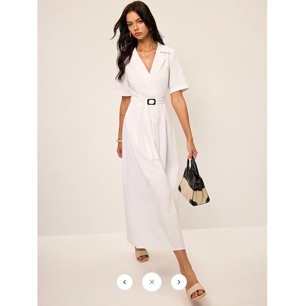 NWT Commense Linen & Blend Belted Pleated Shirt Dress Sz XL